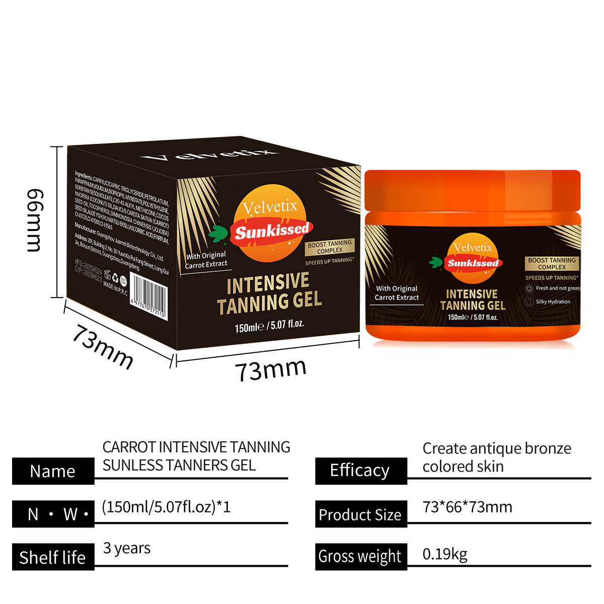 Velvetix Tanning Gel – 5.07oz Fast Tan Accelerator for Outdoor Use