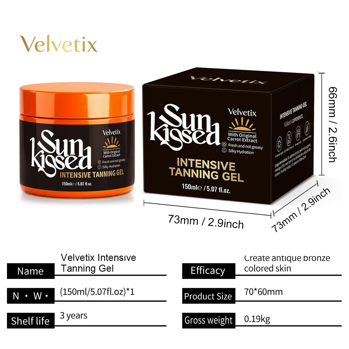 Velvetix Tanning Gel – 5.07oz Fast Tan Accelerator for Outdoor Use 9453