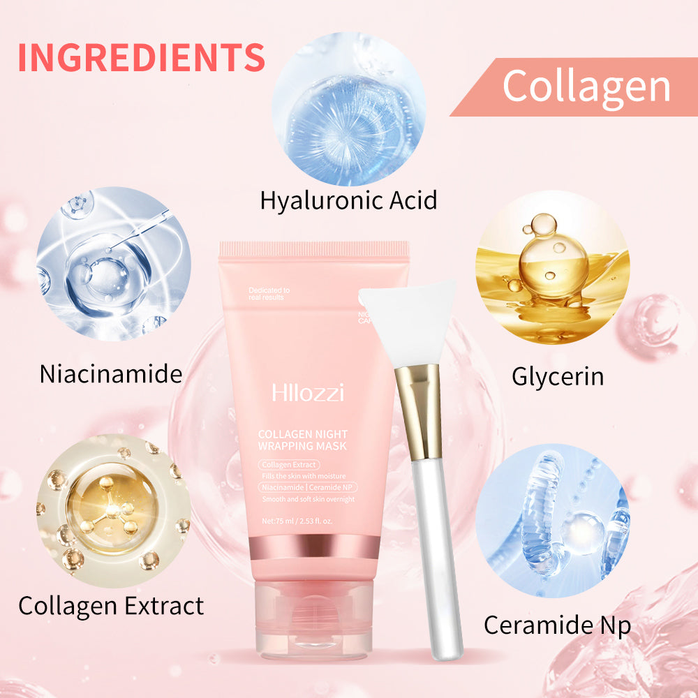 Hllozzi Overnight Collagen Wrapping Mask – Peel-Off Hydrating, Lifting & Glow Care – With Niacinamide, Ceramide NP & Hyaluronic Acid, 75ml