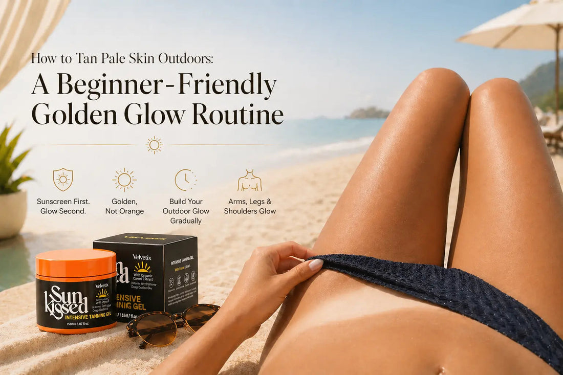 How to Use Outdoor Tanning Gel Correctly cover image for Velvetix pale skin outdoor tanning guide
