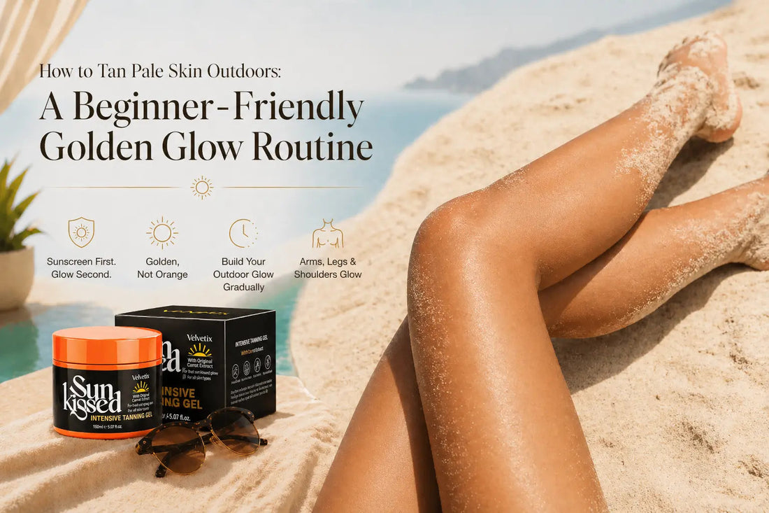 How to Use Tanning Gel Without Looking Orange cover image for Velvetix pale skin outdoor tanning guide