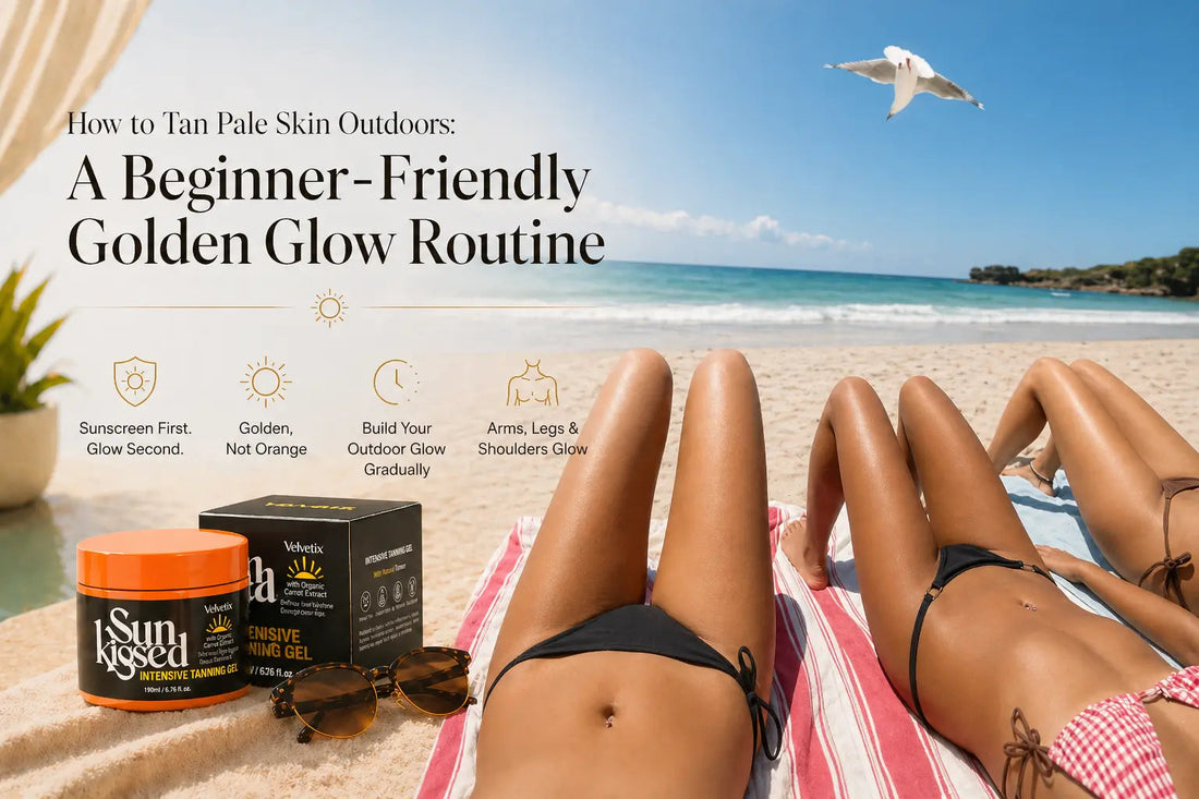 How to Make Your Outdoor Tan Show Up Faster cover image for Velvetix pale skin outdoor tanning guide