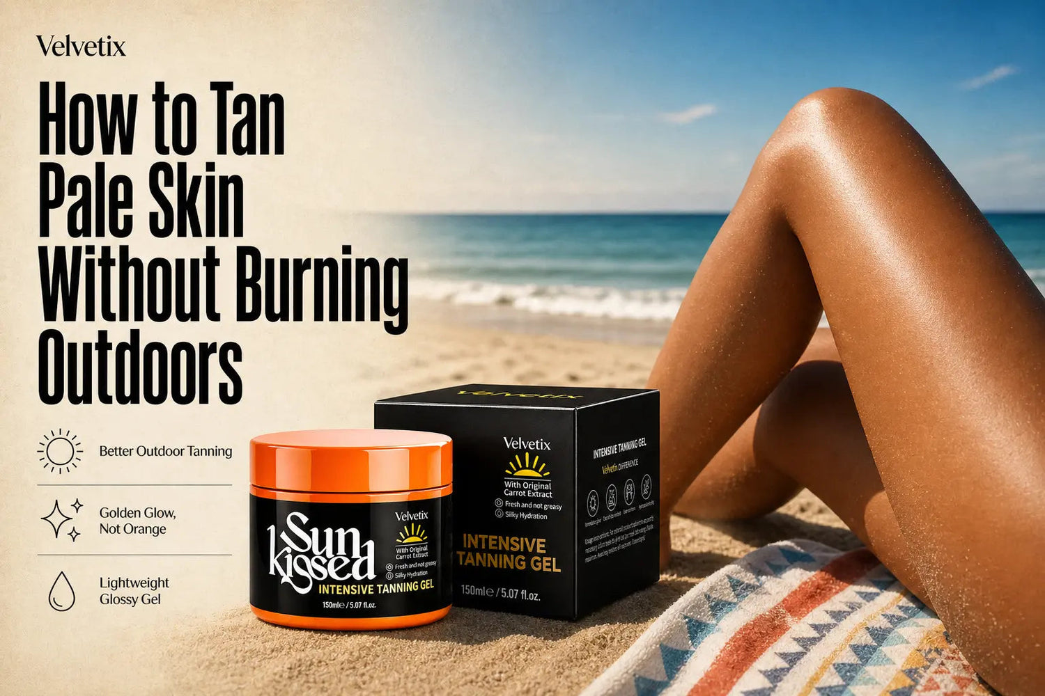Tanning Gel for Pale Skin: How It Works Outdoors cover image for Velvetix pale skin outdoor tanning guide