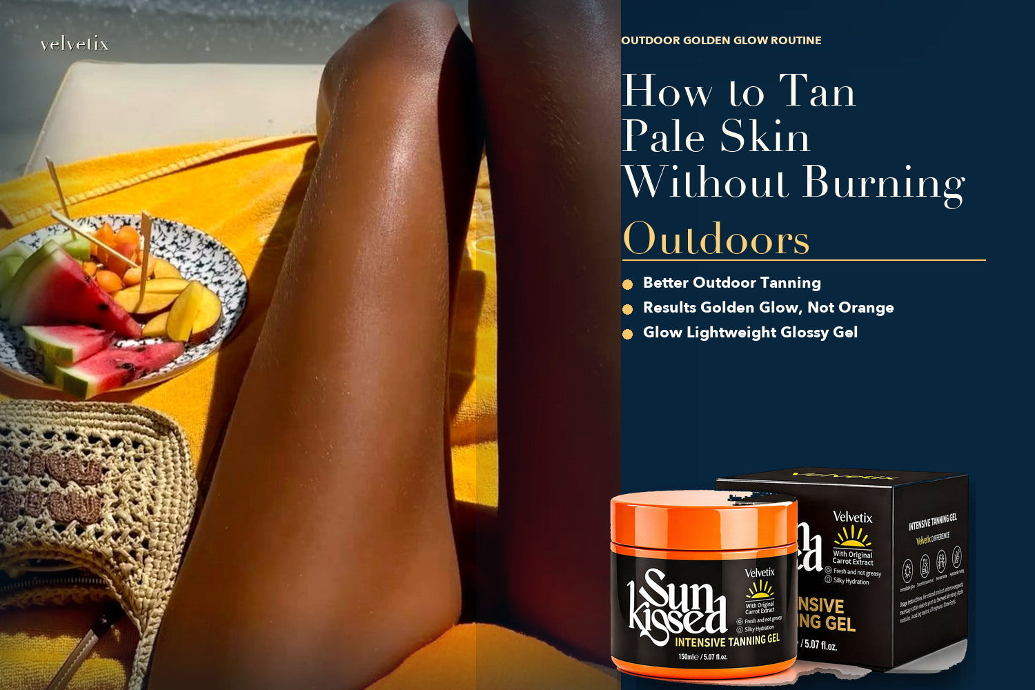 Outdoor Tanning Gel for Pale Skin: How It Works and Who It's For cover image for Velvetix pale skin outdoor tanning guide