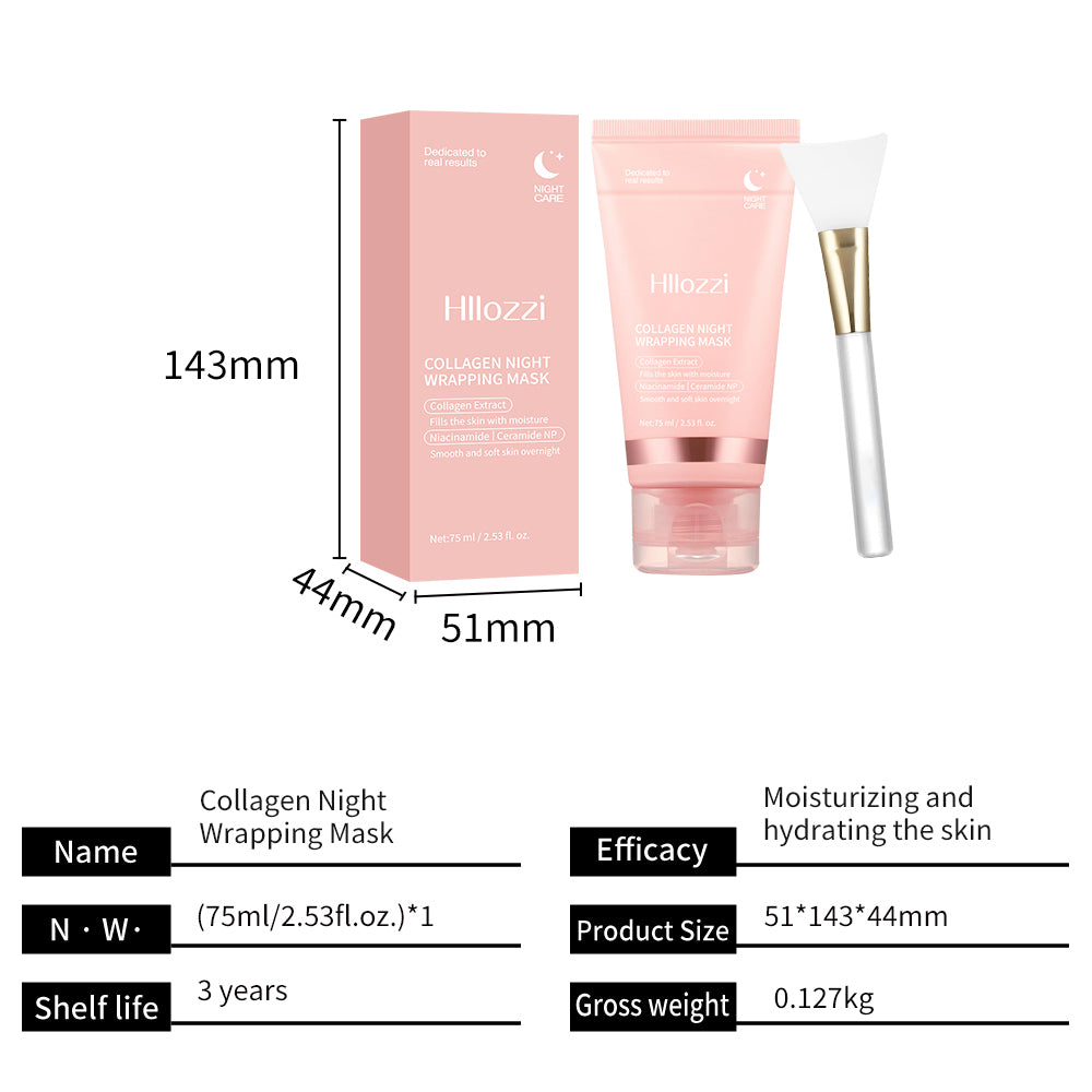 Hllozzi Overnight Collagen Wrapping Mask – Peel-Off Hydrating, Lifting & Glow Care – With Niacinamide, Ceramide NP & Hyaluronic Acid, 75ml