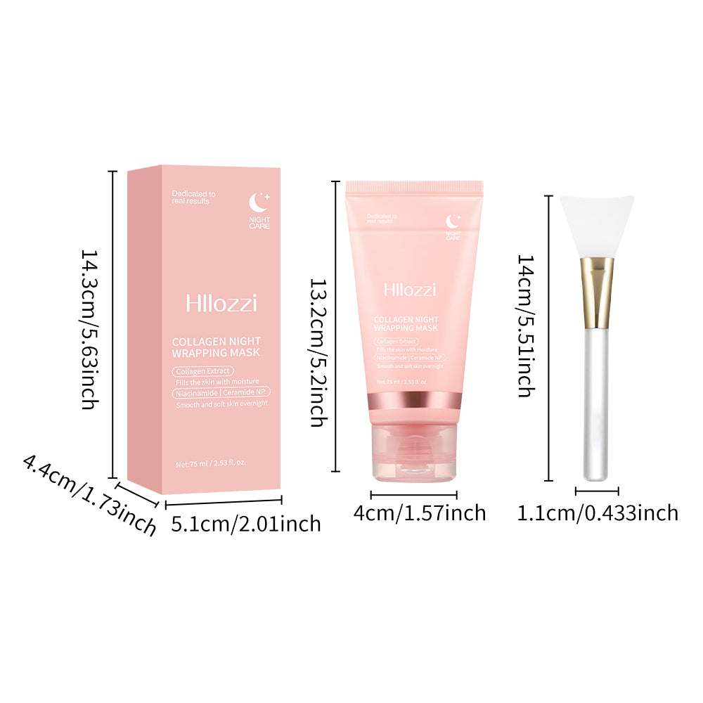 Hllozzi Overnight Collagen Wrapping Mask – Peel-Off Hydrating, Lifting & Glow Care – With Niacinamide, Ceramide NP & Hyaluronic Acid, 75ml