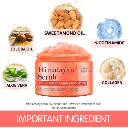 Hllozzi Himalayan Salt Scrub – Deep Exfoliating Body, Face & Hand Scrub with Collagen, Aloe Vera, Coconut & Jojoba – Moisturizing & Skin Repair Care