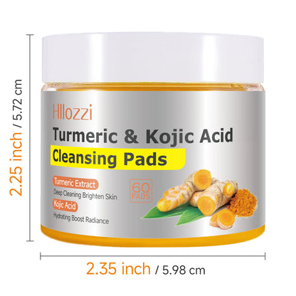 Turmeric Kojic Acid Cleansing Pads – Daily Gentle Peel for Dark Spots & Radiant Skin | Hydrating with Vitamin C, B5, Aloe Vera | 60 Count + Tweezers
