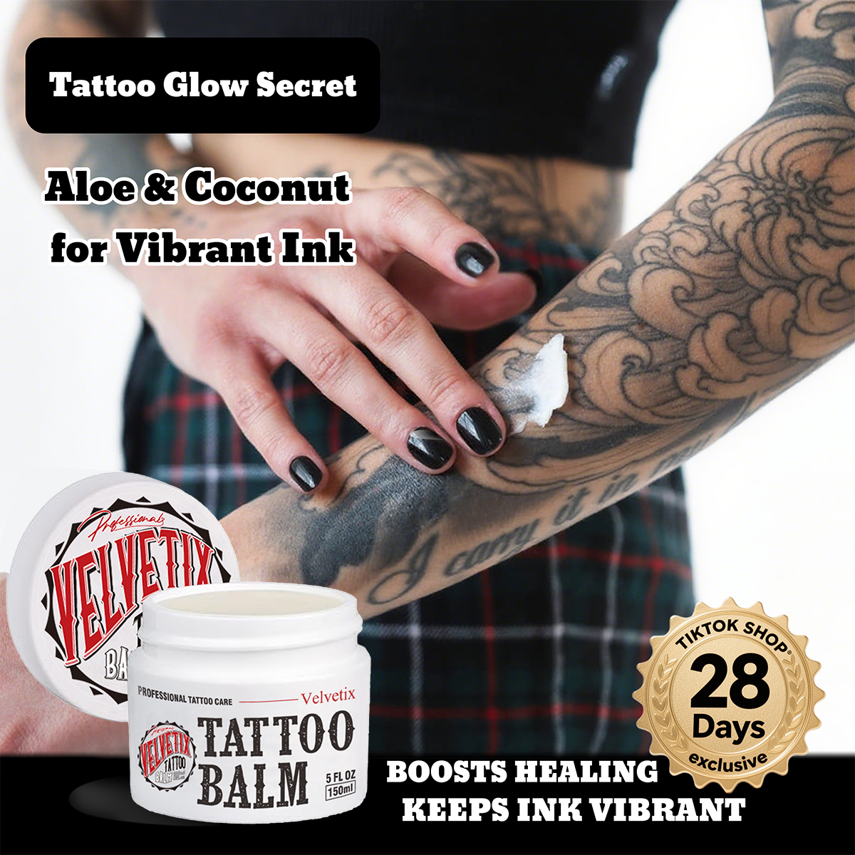 Velvetix Vegan Tattoo Balm for Sensitive Skin – Calms Red, Irritated & Itchy Skin – Fragrance-Free & Paraben-Free, 5oz
