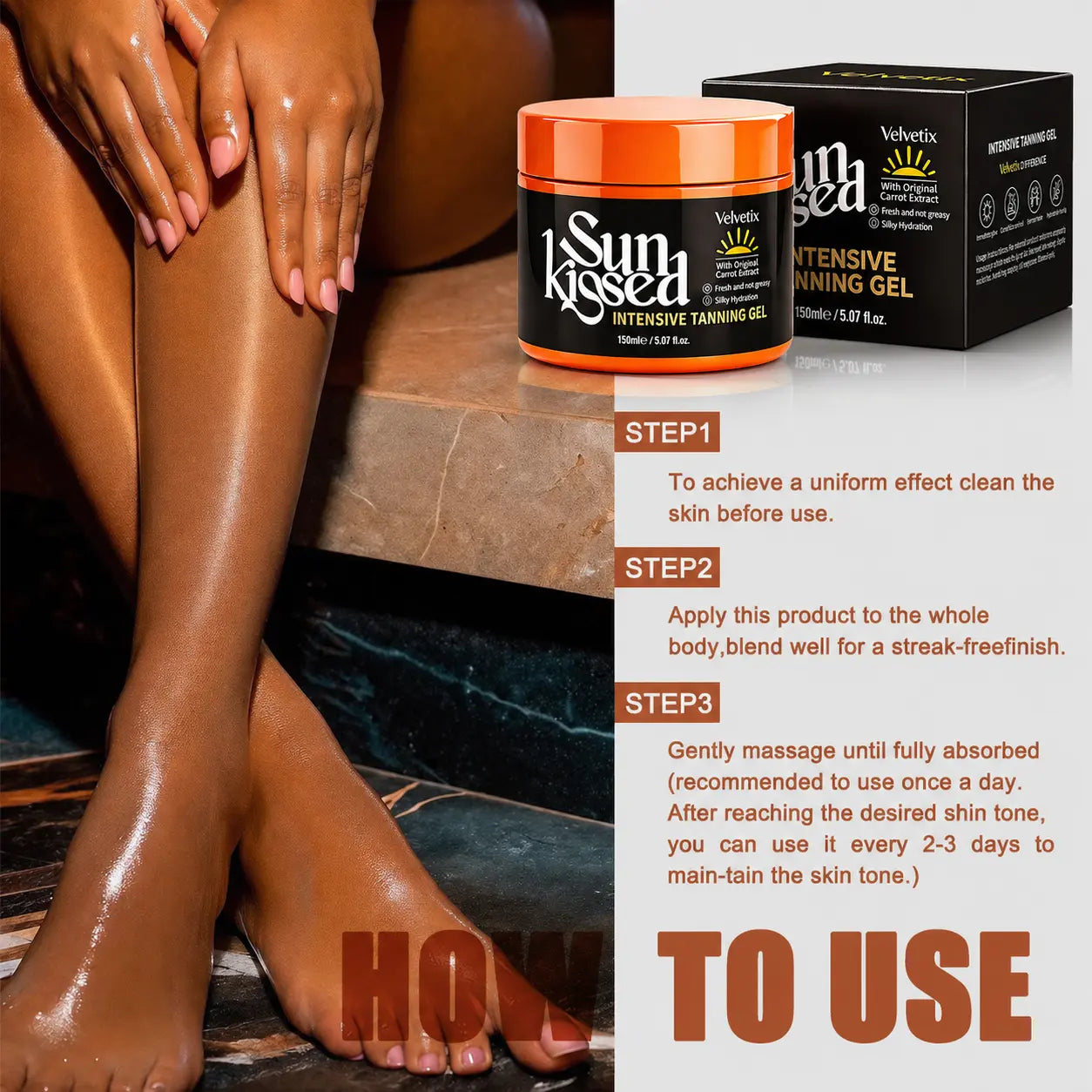 Velvetix Fast Tanning Gel bundle image for pale skin summer outdoor glow routine