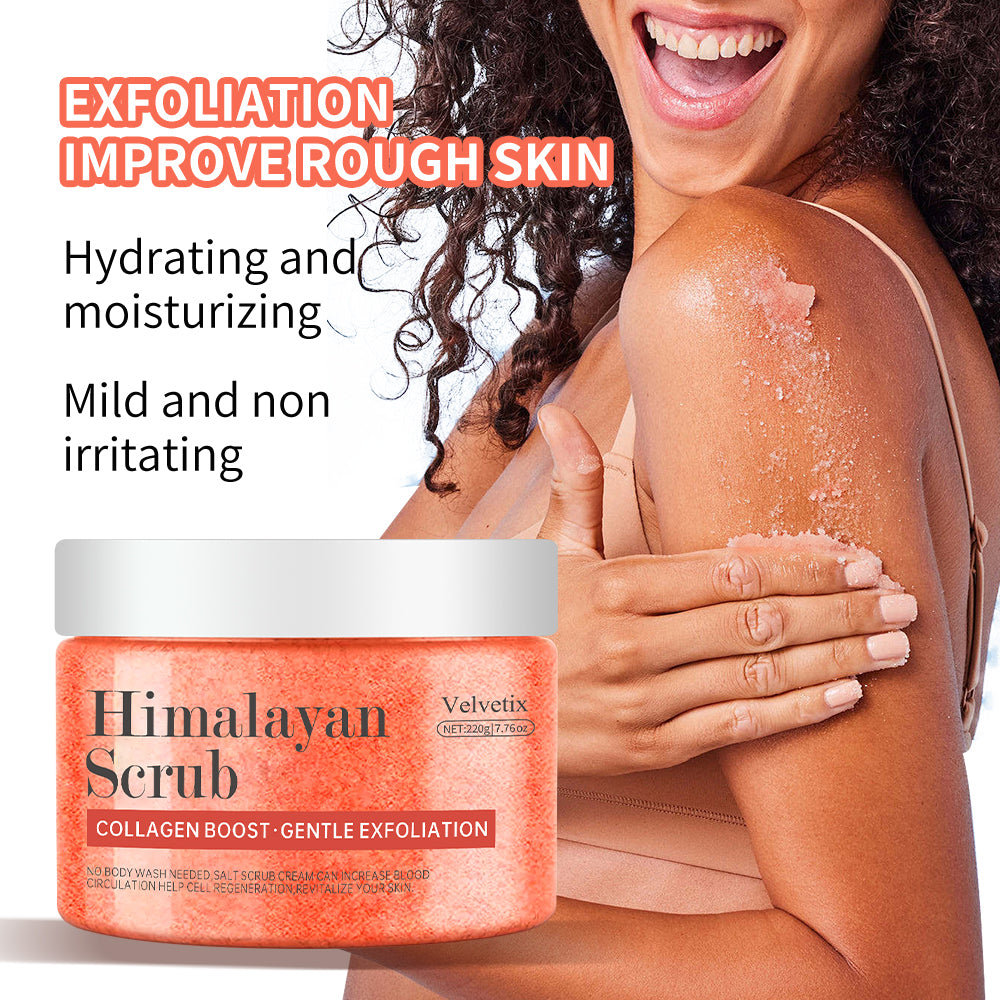 Hllozzi Himalayan Salt Scrub – Deep Exfoliating Body, Face & Hand Scrub with Collagen, Aloe Vera, Coconut & Jojoba – Moisturizing & Skin Repair Care