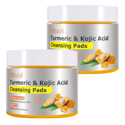 Turmeric Kojic Acid Cleansing Pads – Daily Gentle Peel for Dark Spots & Radiant Skin | Hydrating with Vitamin C, B5, Aloe Vera | 60 Count + Tweezers