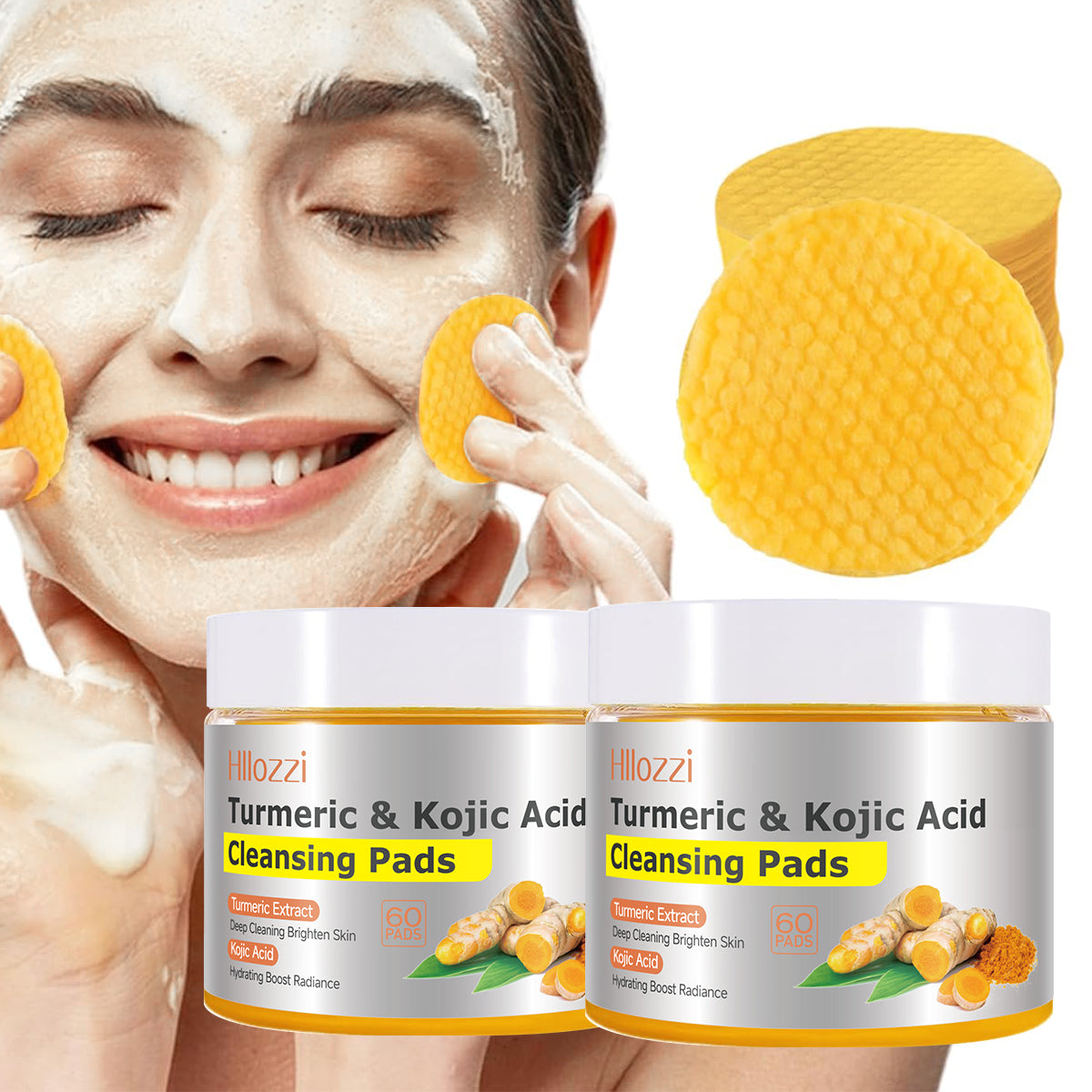 Turmeric Kojic Acid Cleansing Pads – Daily Gentle Peel for Dark Spots & Radiant Skin | Hydrating with Vitamin C, B5, Aloe Vera | 60 Count + Tweezers