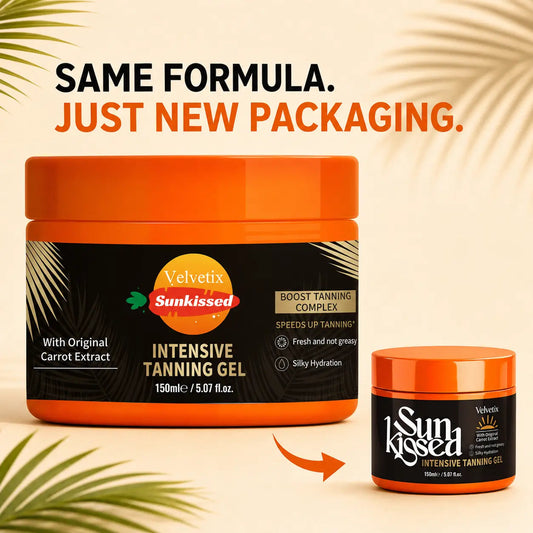 Velvetix Fast Tanning Gel product jar for pale skin outdoor tanning routine with sunscreen