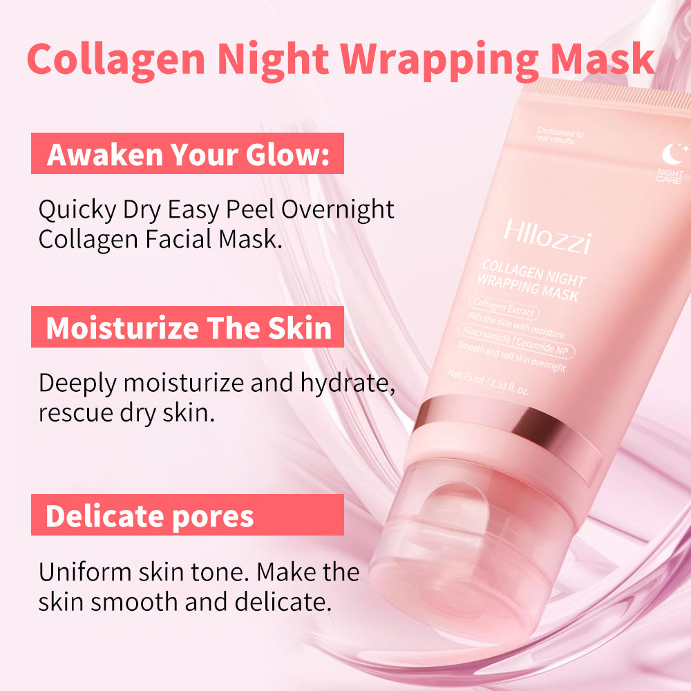 Hllozzi Overnight Collagen Wrapping Mask – Peel-Off Hydrating, Lifting & Glow Care – With Niacinamide, Ceramide NP & Hyaluronic Acid, 75ml