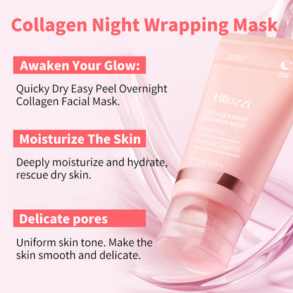 Hllozzi Overnight Collagen Wrapping Mask – Peel-Off Hydrating, Lifting & Glow Care – With Niacinamide, Ceramide NP & Hyaluronic Acid, 75ml