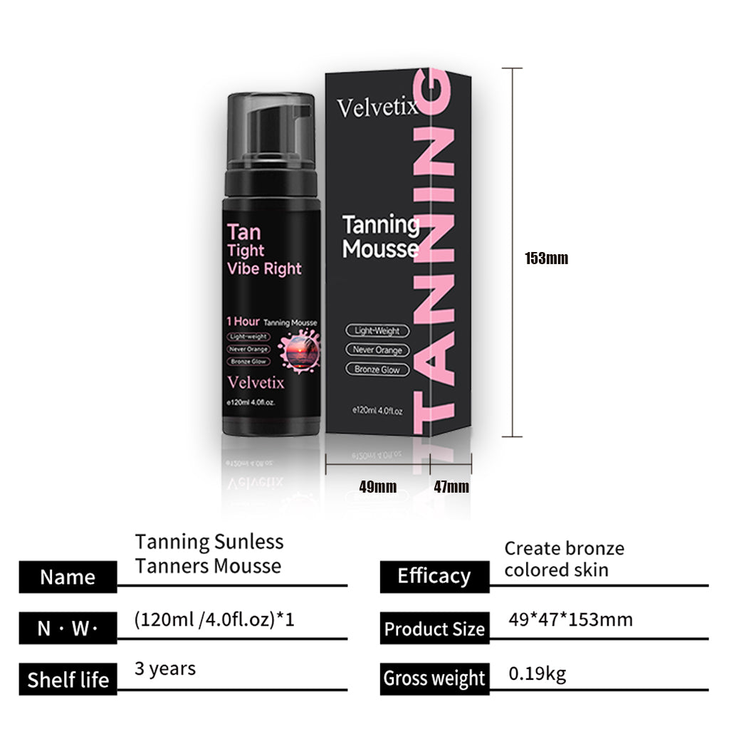 Velvetix Dark Self Tanner – Love at First Tan Mousse, 1 Hour Express, No Orange, No Smell, Vegan & Smooth Moisturizing Bronze Finish – 4.0 Fl Oz