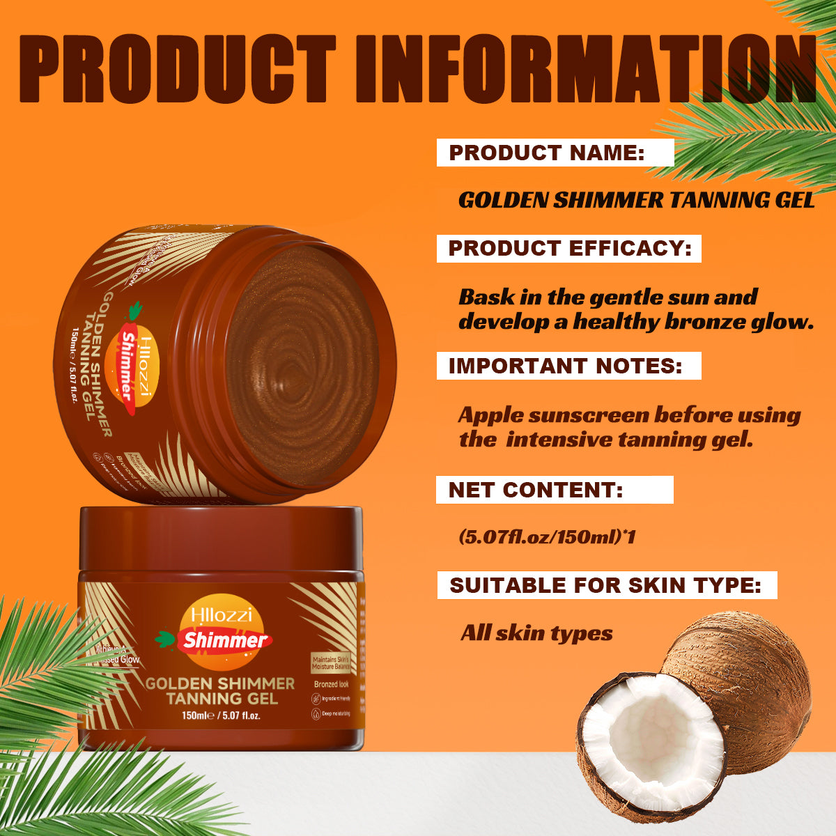 Hllozzi Golden Shimmer Tanning Gel | Fast Tan Enhancer for Indoor & Outdoor