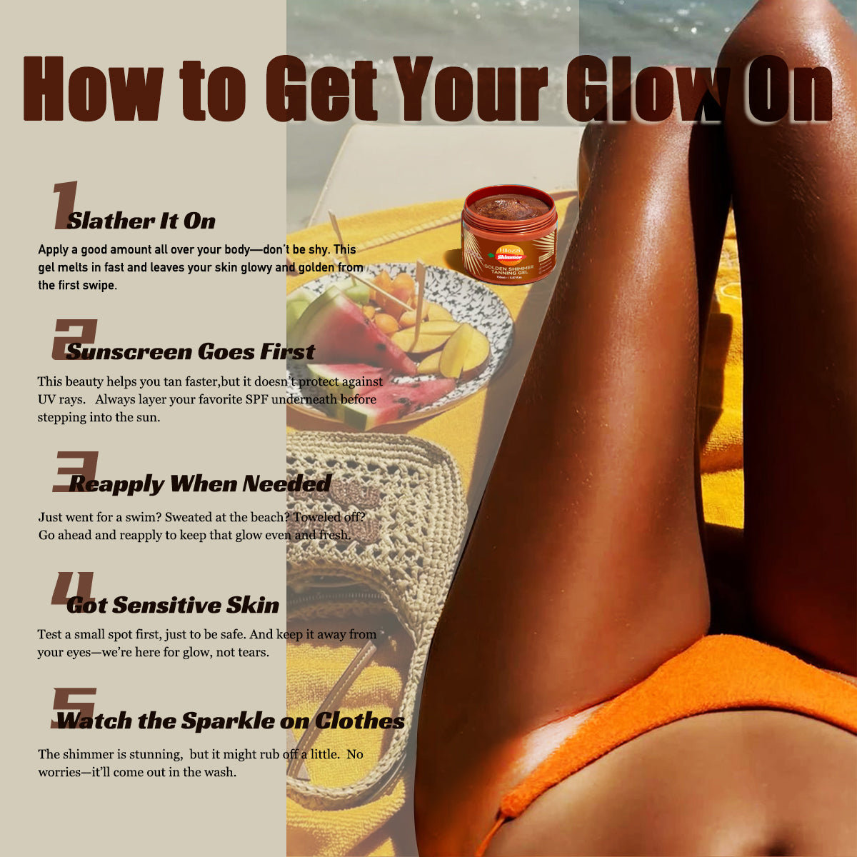 Hllozzi Golden Shimmer Tanning Gel | Fast Tan Enhancer for Indoor & Outdoor