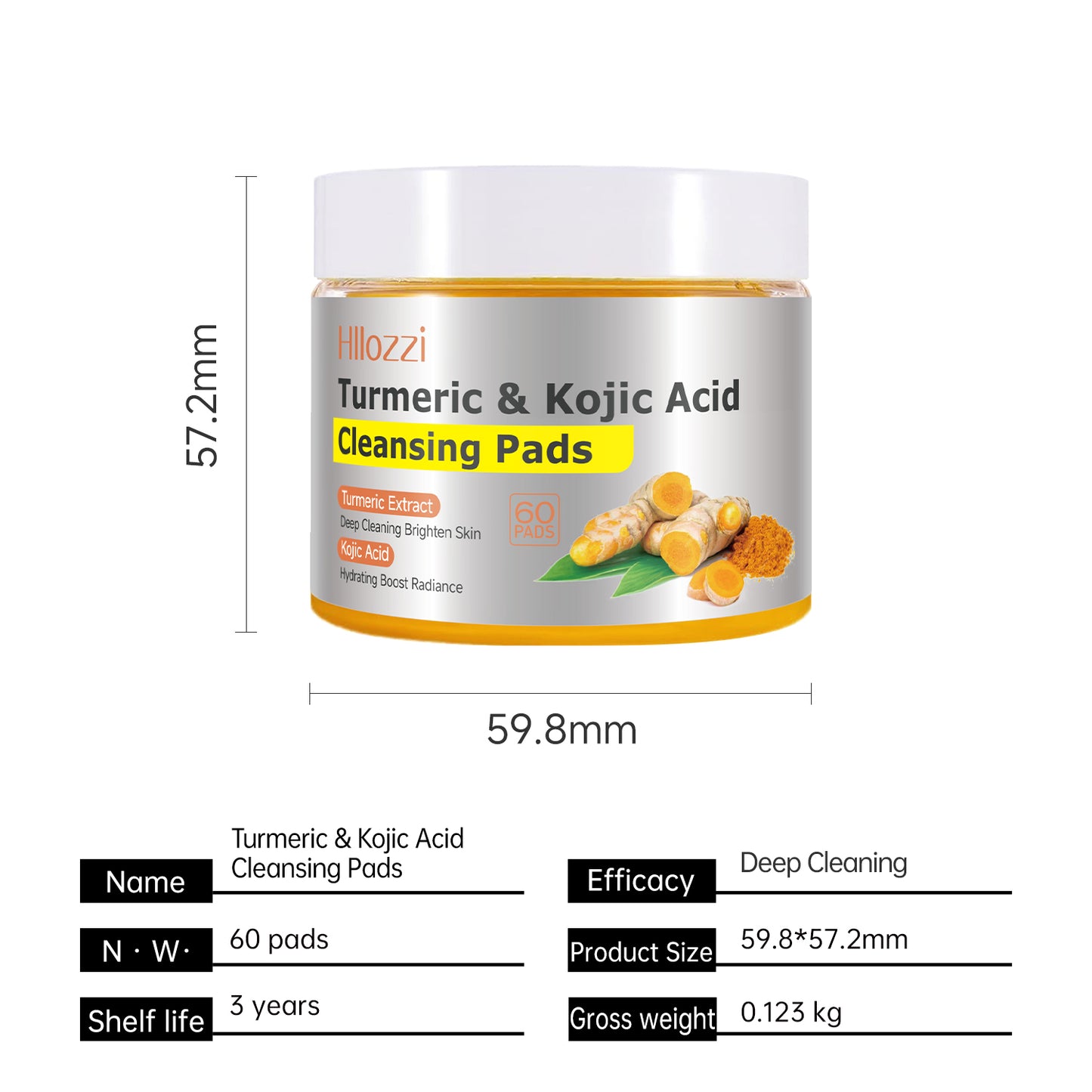 Turmeric Kojic Acid Cleansing Pads – Daily Gentle Peel for Dark Spots & Radiant Skin | Hydrating with Vitamin C, B5, Aloe Vera | 60 Count + Tweezers
