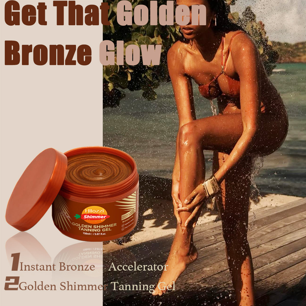 Hllozzi Golden Shimmer Tanning Gel | Fast Tan Enhancer for Indoor & Outdoor